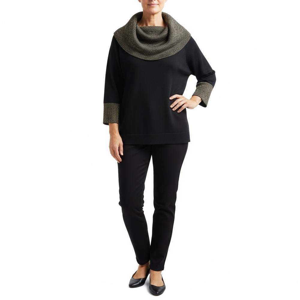 Questions?‎ Black Cowl Neck 3/4 Sleeve Sweater Metallic Gold Accent Size 3X